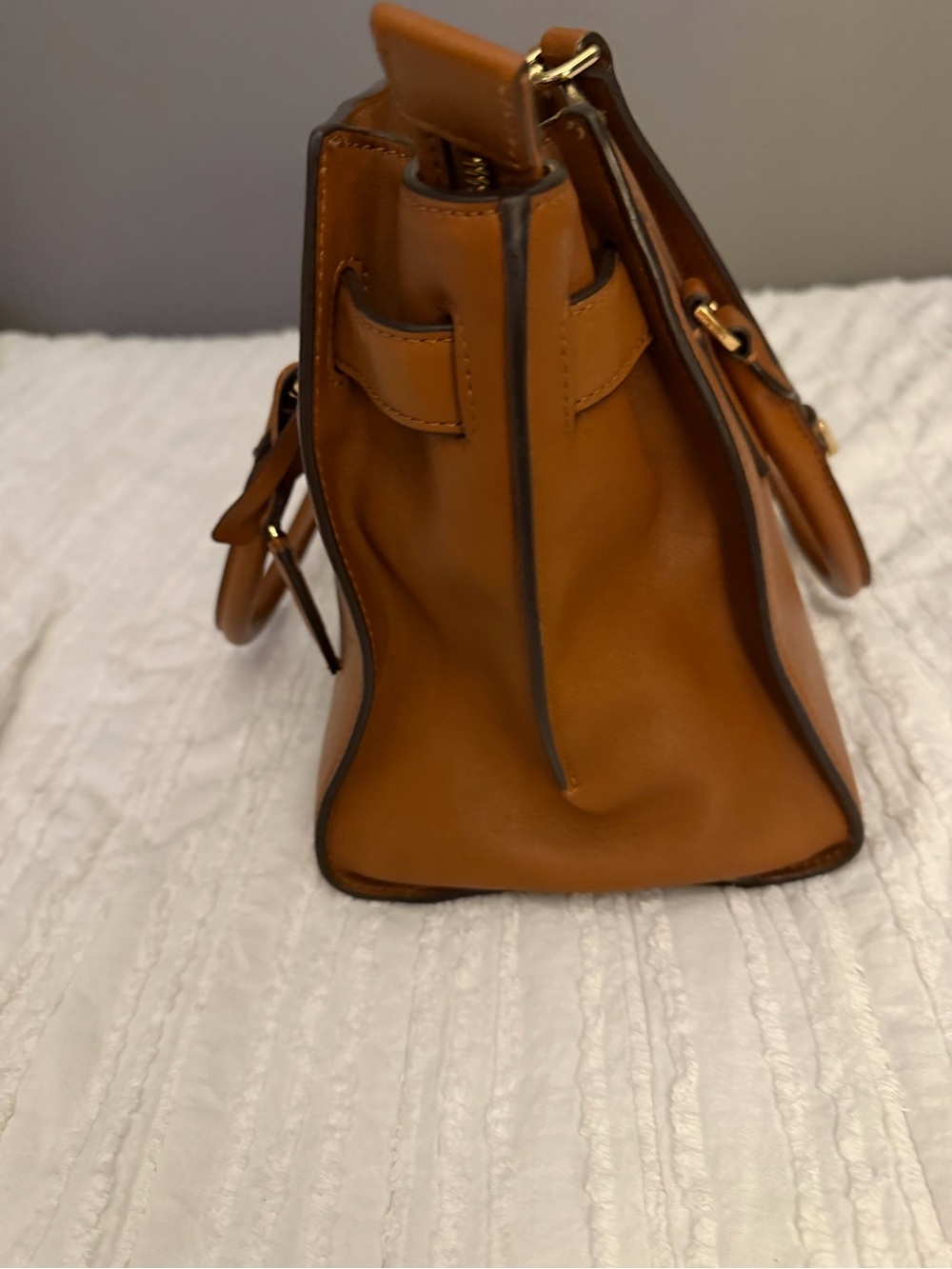 Michael Kors Cognac Leather Satchel with Gold Tone Hardware - Picture 7 of 8